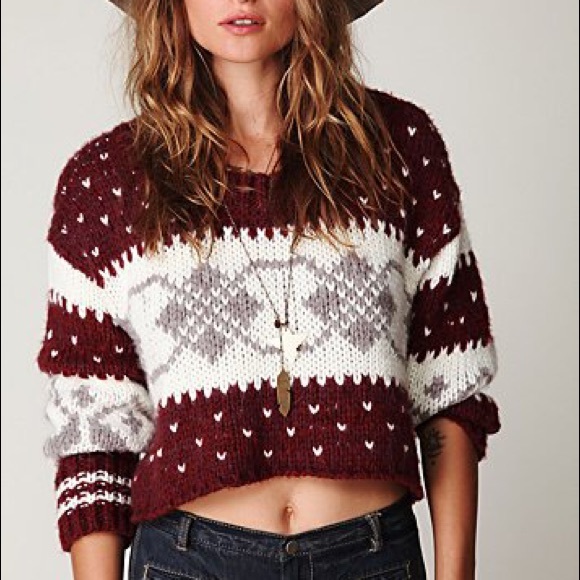 Free People Sweaters - Free People Fair Isle Chunky Knit Crop Sweater S
